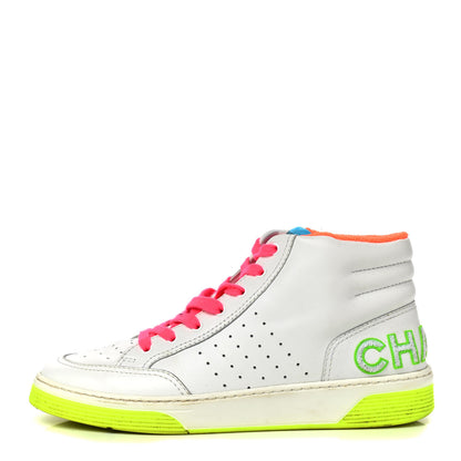 Chanel Calfskin Mens Logo High Top Sneakers 44 White Multicolor 1 of 9