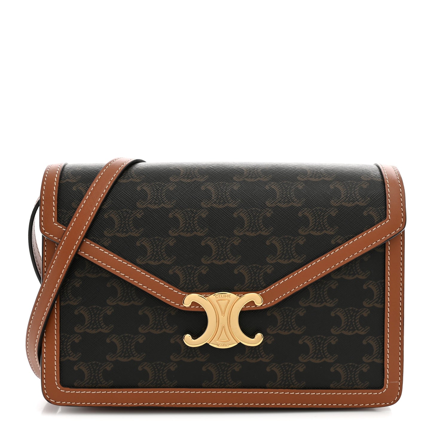 Triomphe Canvas Calfskin Enveloppe Bag Tan