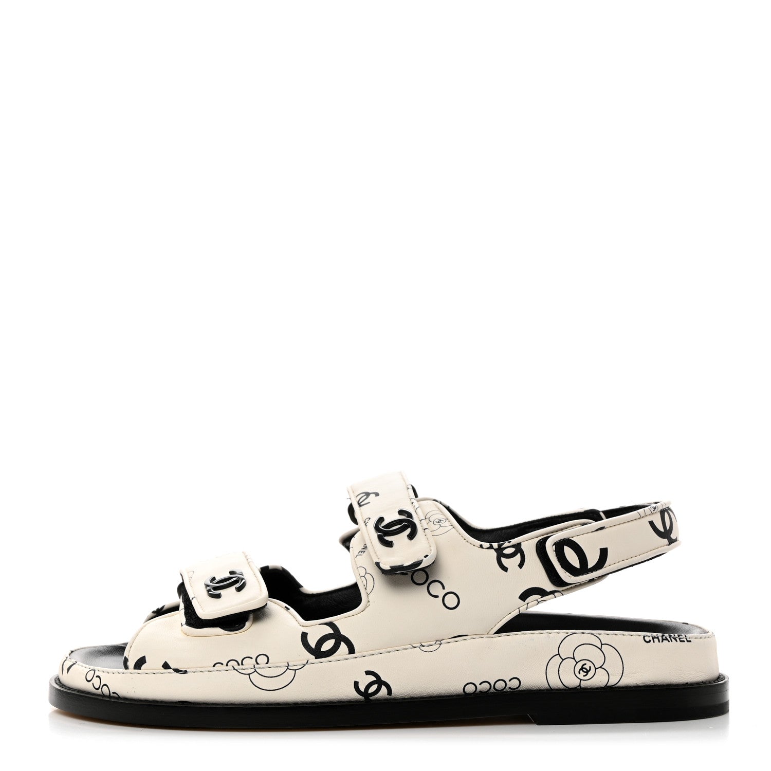 Chanel Lambskin Printed CC Velcro Dad Sandals 40 White Black 2 of 10