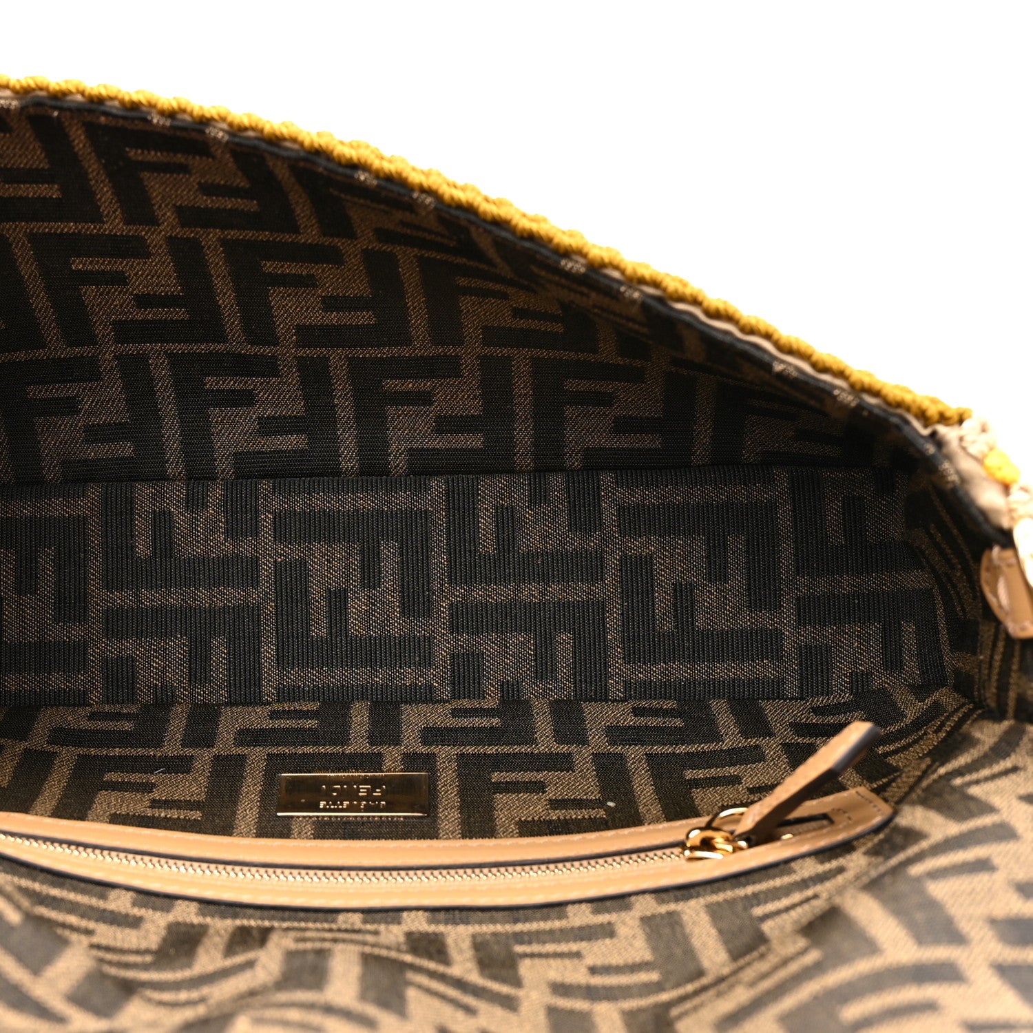Fendi Canvas Ricamo Vitello Grace Snakeskin Embroidered Baguette Colubro Sand Pomelo 5 of 9