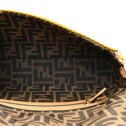 Fendi Canvas Ricamo Vitello Grace Snakeskin Embroidered Baguette Colubro Sand Pomelo 5 of 9