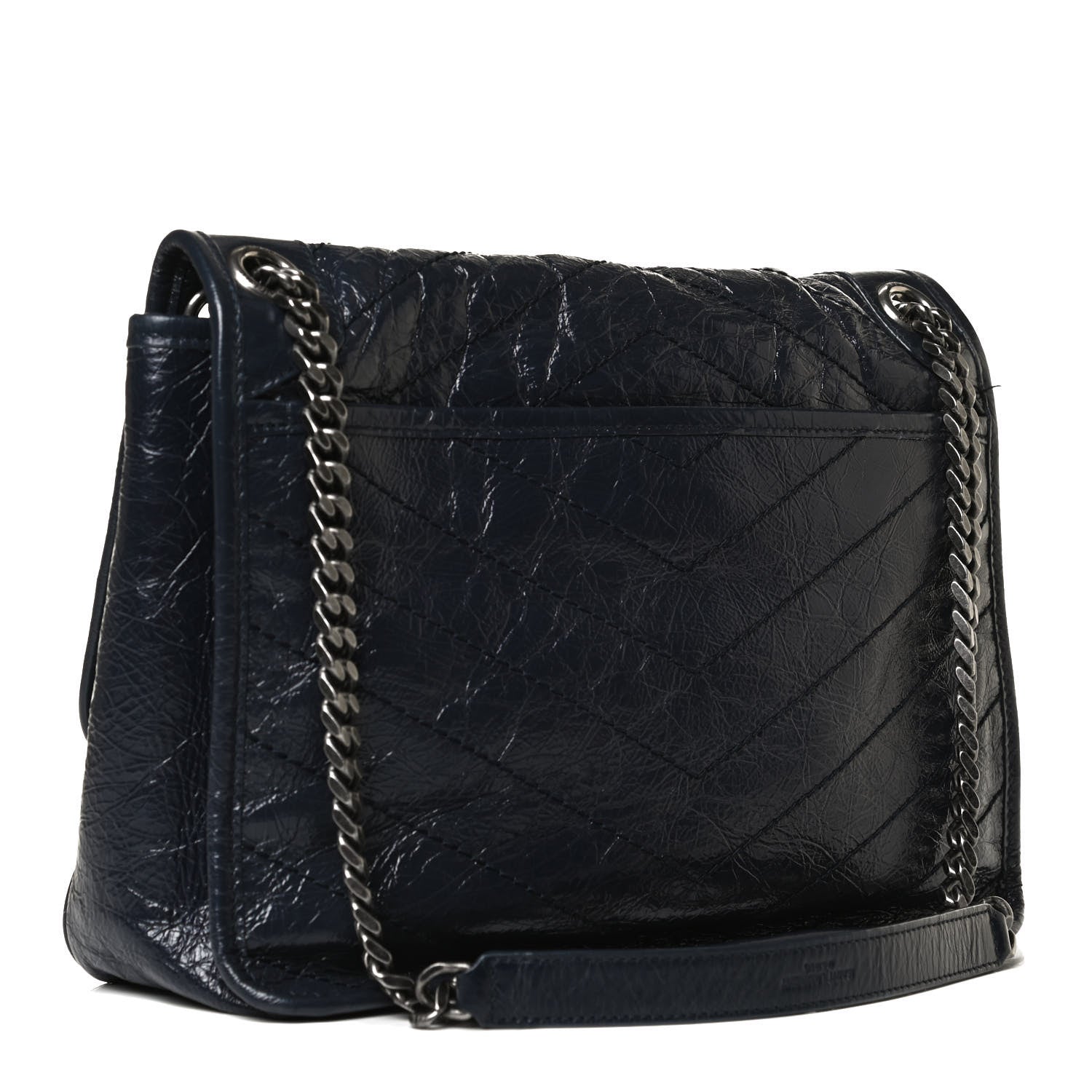 Saint Laurent Crinkled Calfskin Matelasse Monogram Medium Niki Chain Satchel Dark Blue 3 of 15