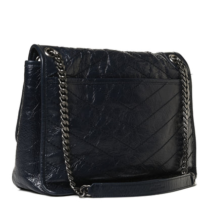 Saint Laurent Crinkled Calfskin Matelasse Monogram Medium Niki Chain Satchel Dark Blue 3 of 15