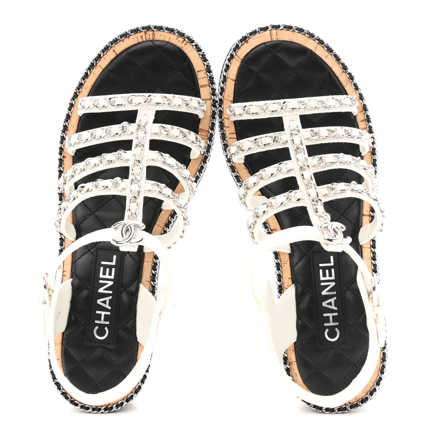 Chanel Lambskin Chain Cork Sandals 38.5 White 2 of 10