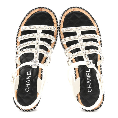 Chanel Lambskin Chain Cork Sandals 38.5 White 2 of 10