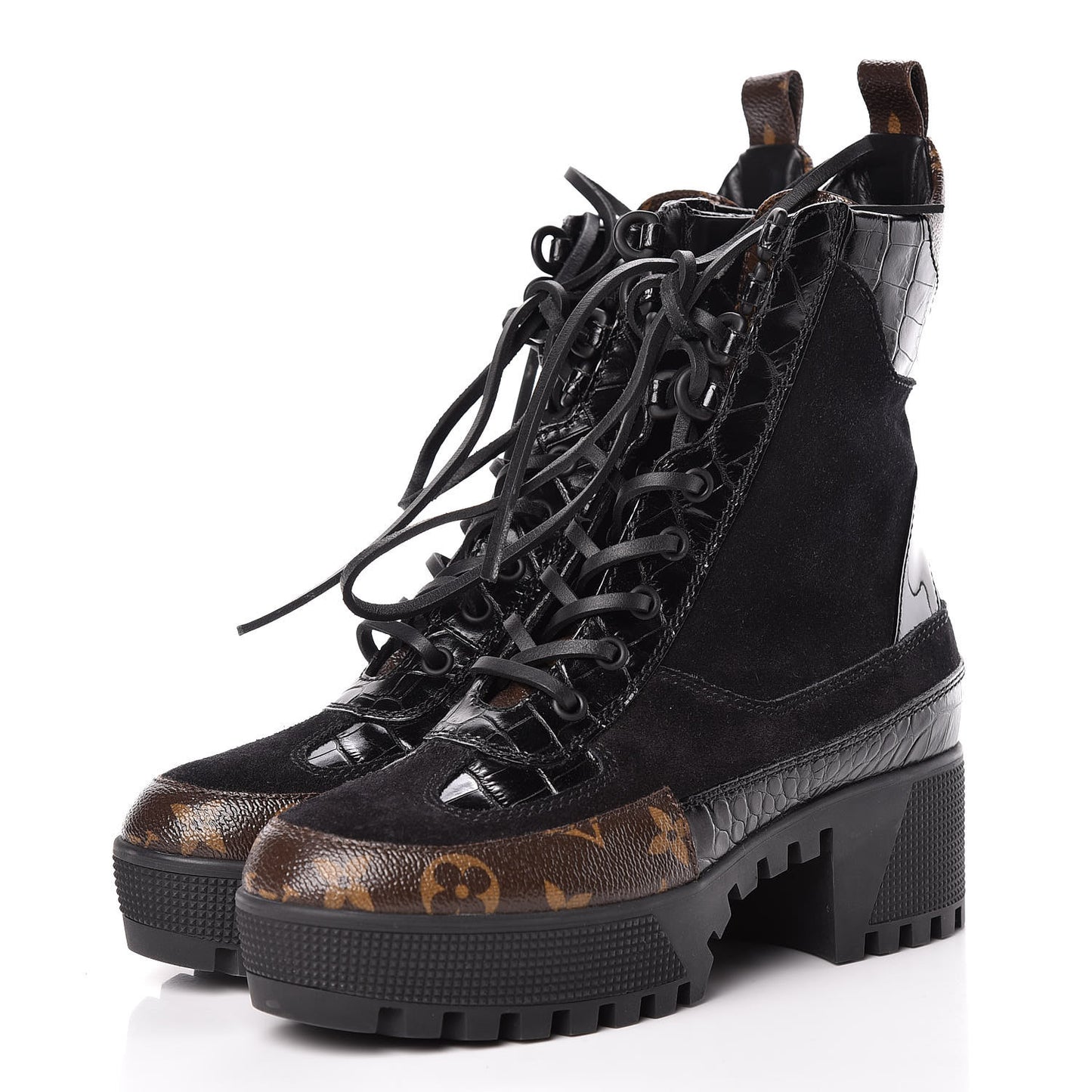 Suede Calfskin Monogram Laureate Platform Desert Boots 36 Black