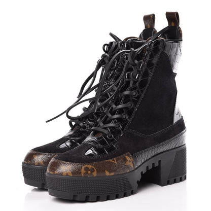 Louis Vuitton Suede Calfskin Monogram Laureate Platform Desert Boots 36 Black 3 of 9