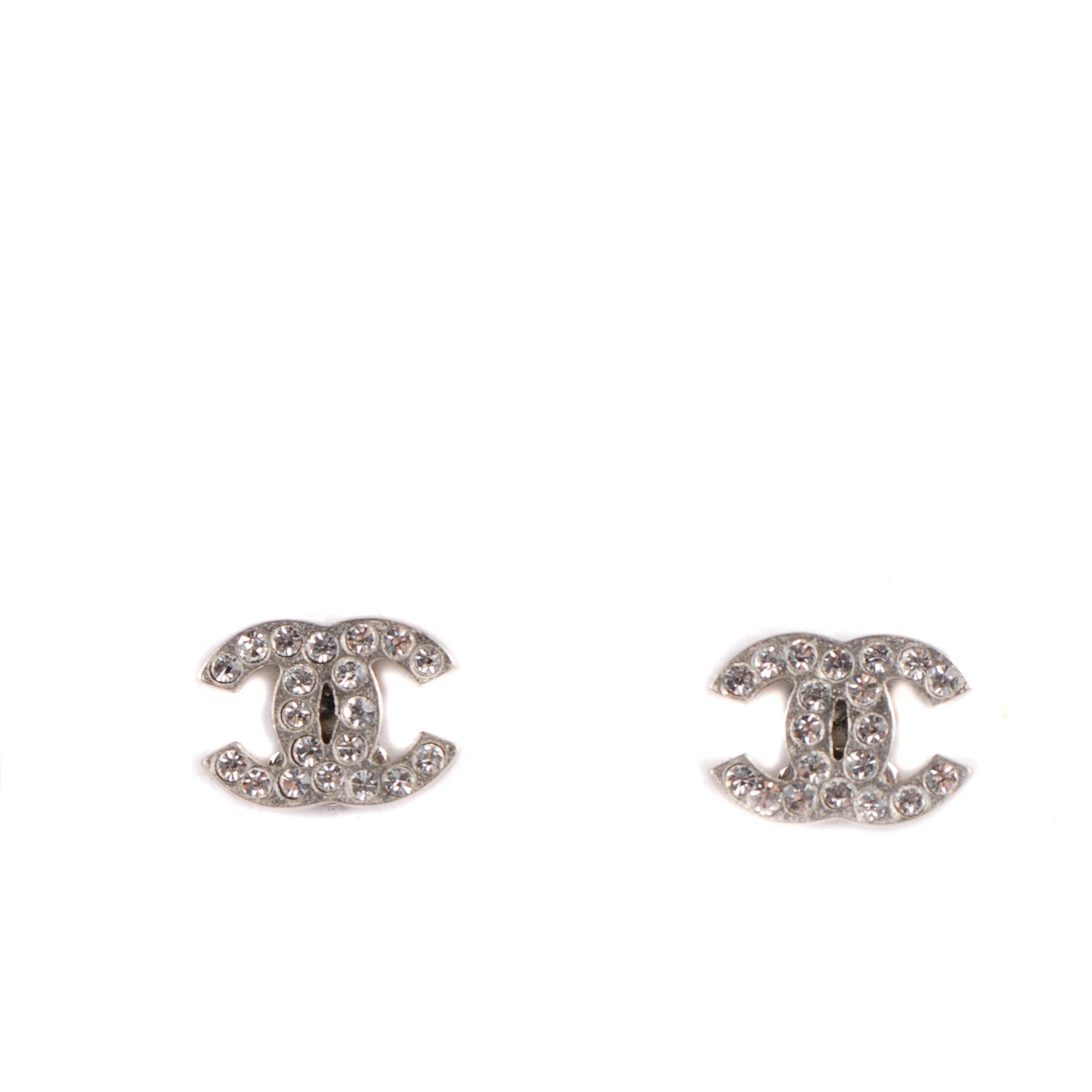 Chanel Crystal Timeless CC Earrings Silver 1 of 5
