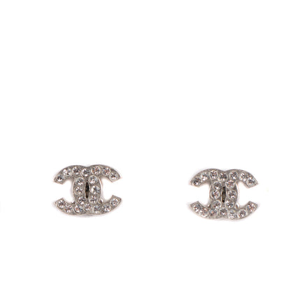 Chanel Crystal Timeless CC Earrings Silver 1 of 5