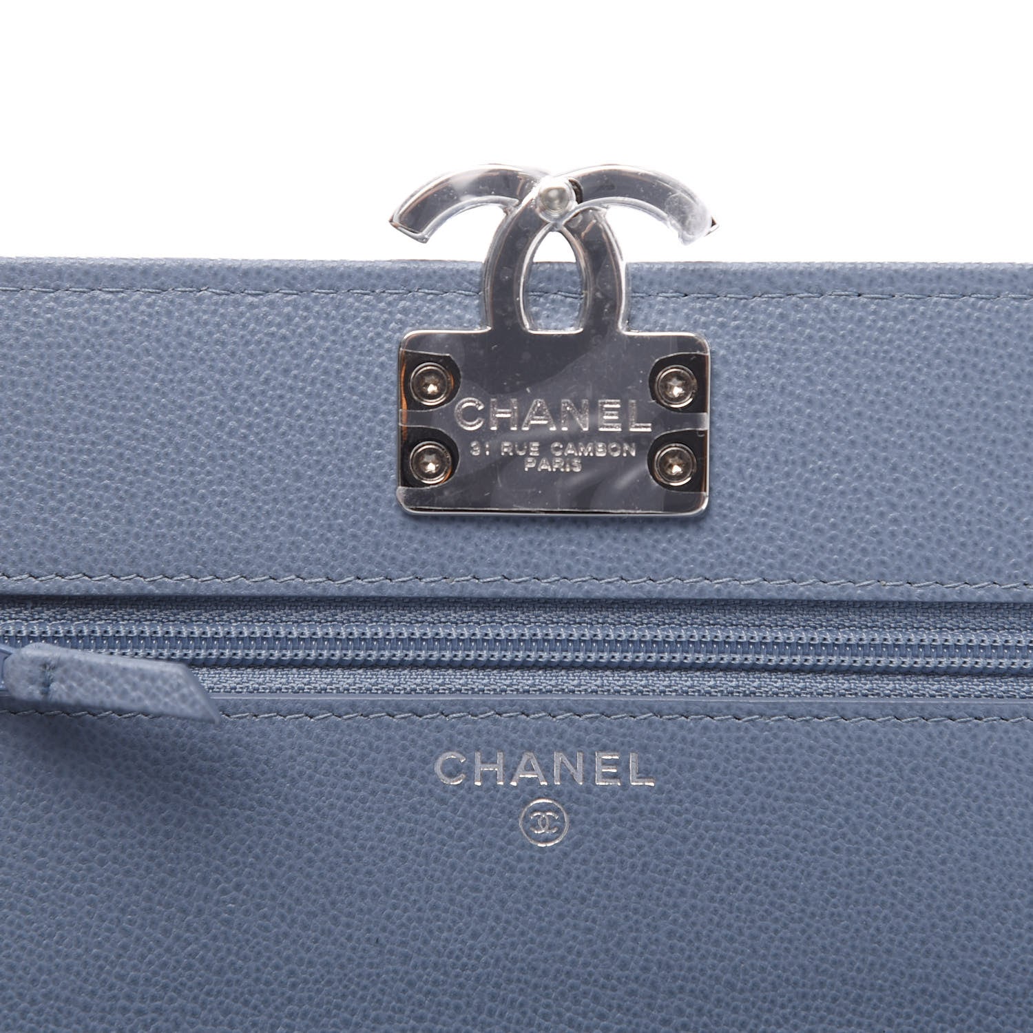 Chanel Grained Calfskin Quilted CC Box Wallet On Chain WOC Blue 5 of 10