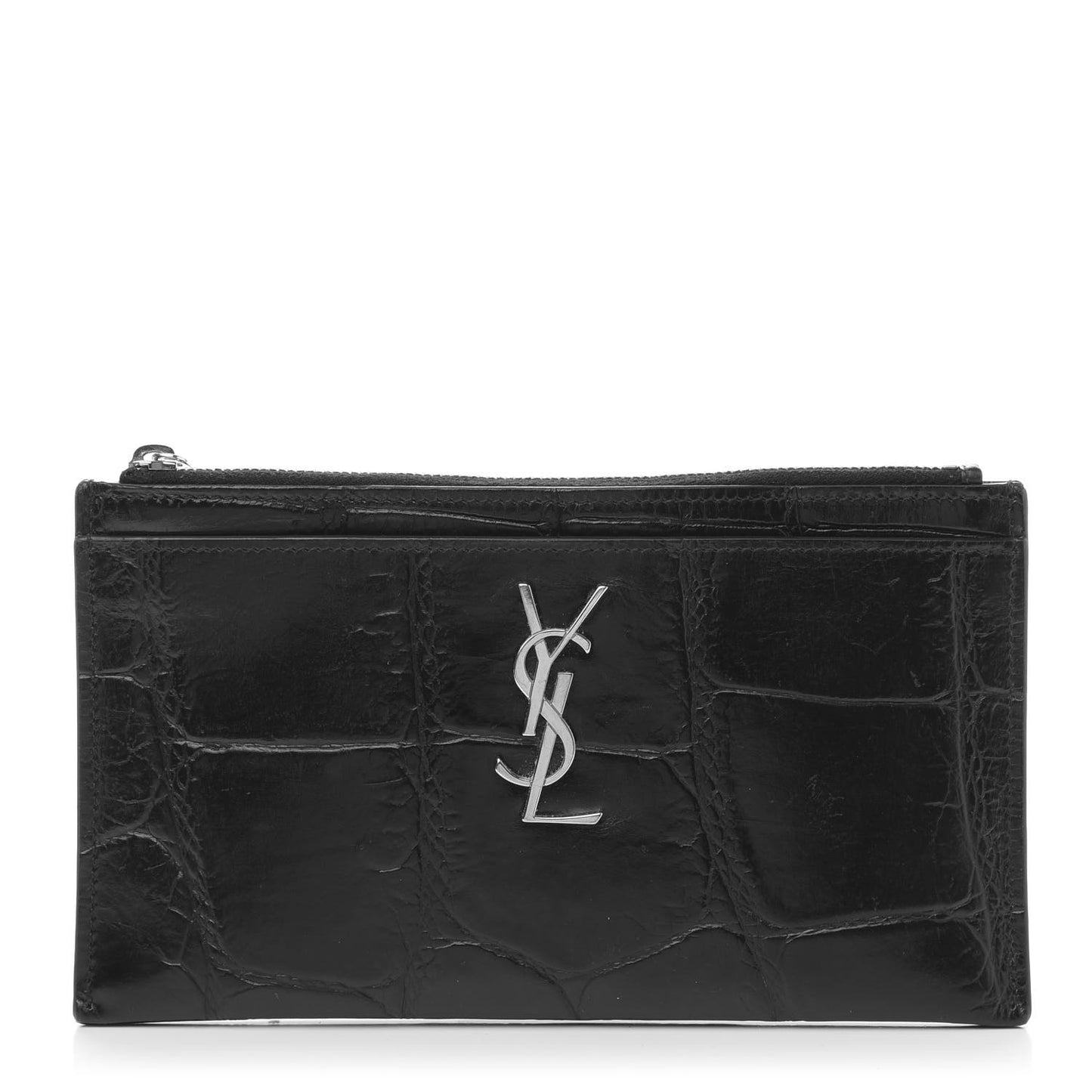 Calfskin Crocodile Embossed Monogram Bill Pouch Black