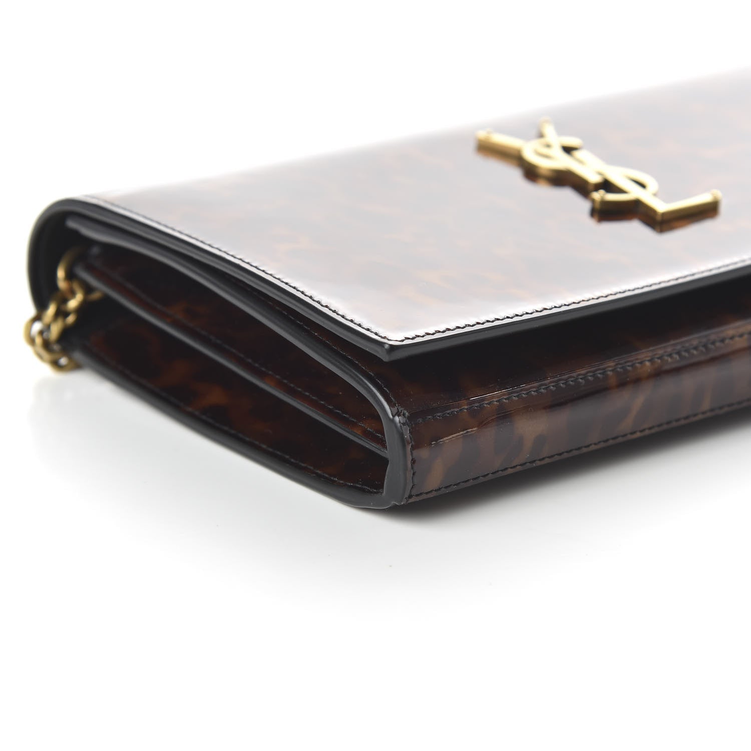 Saint Laurent Patent Monogram Chain Wallet Tortoiseshell 6 of 9