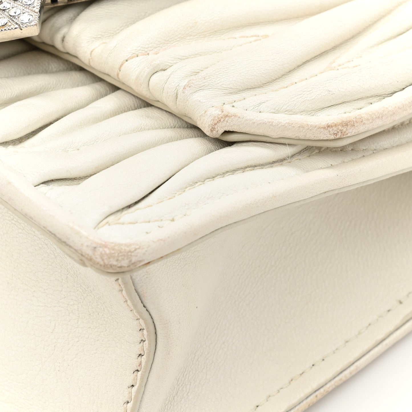 Nappa Matelasse Crystal Embellished Lady Shoulder Bag White