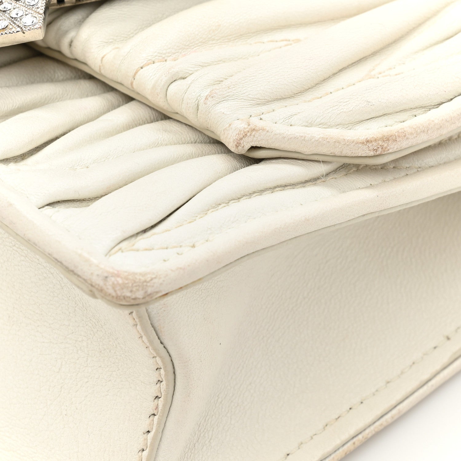 Miu Miu Nappa Matelasse Crystal Embellished Lady Shoulder Bag White 15 of 19