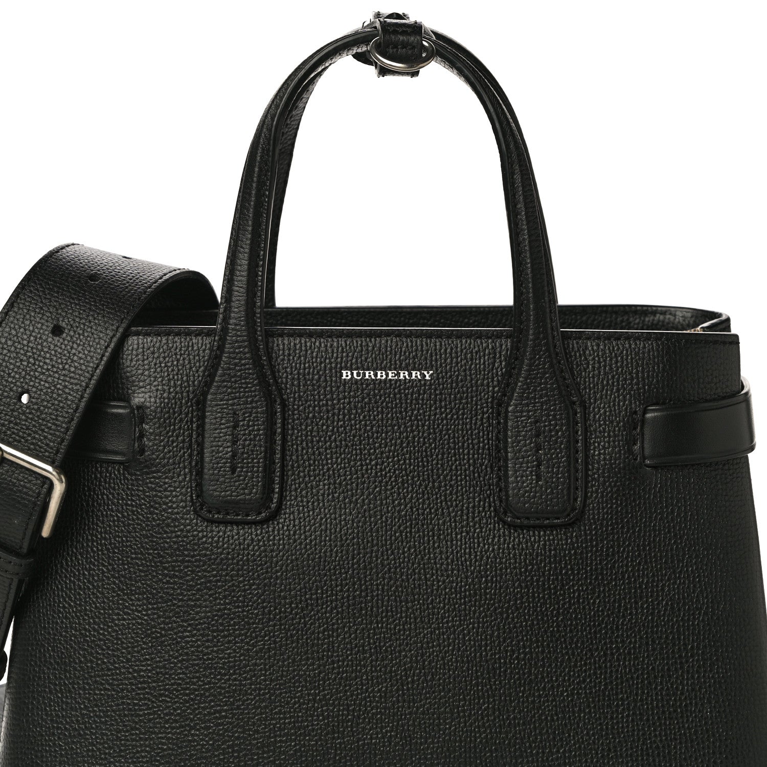 Burberry Grainy Calfskin House Check Small Banner Tote Black 7 of 19