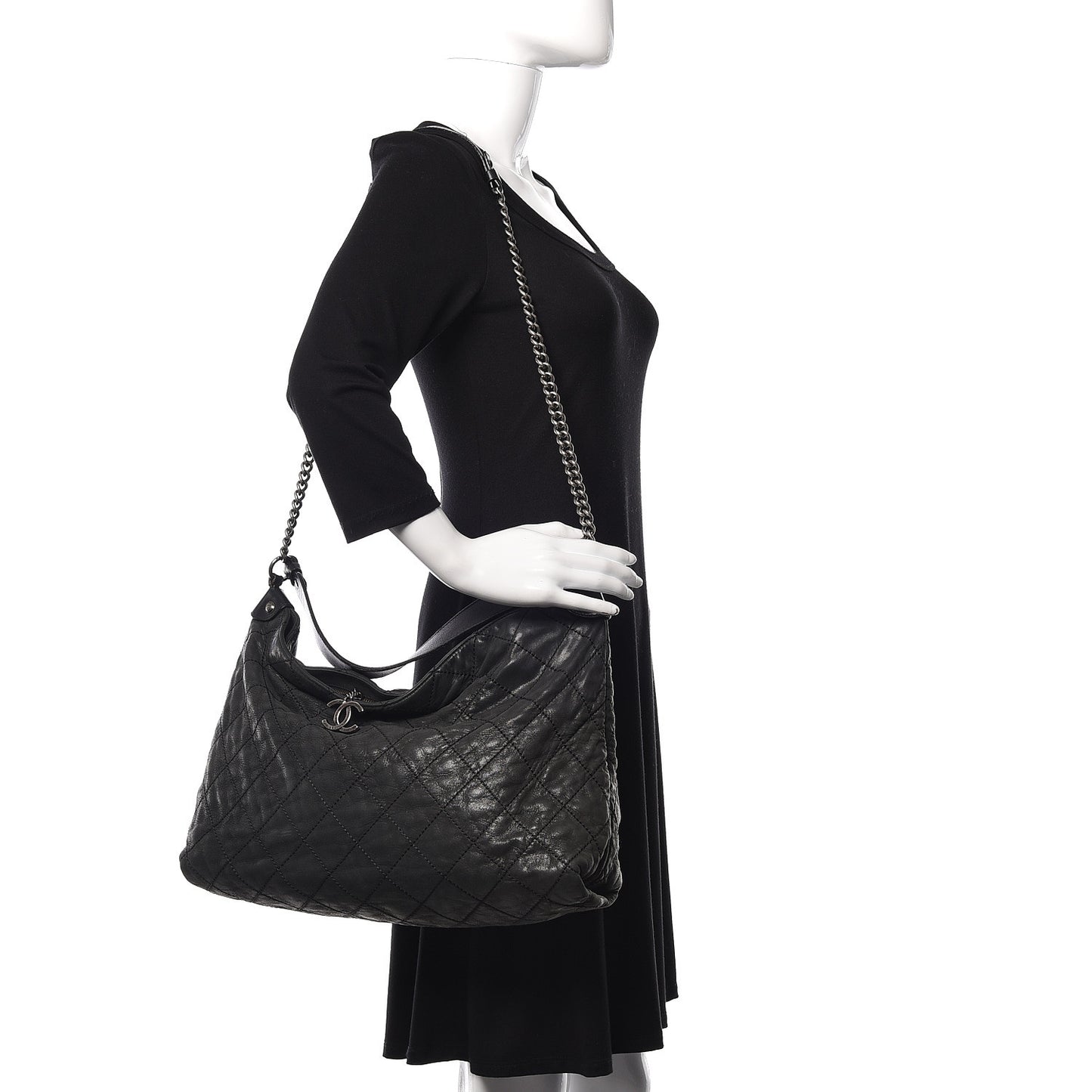 Iridescent Calfskin Coco Daily Hobo Black