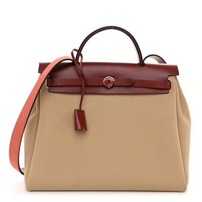 Hermes Toile Militaire Vache Hunter Laque Herbag Zip Retourne 31 PM Rouge H Beton 1 of 12