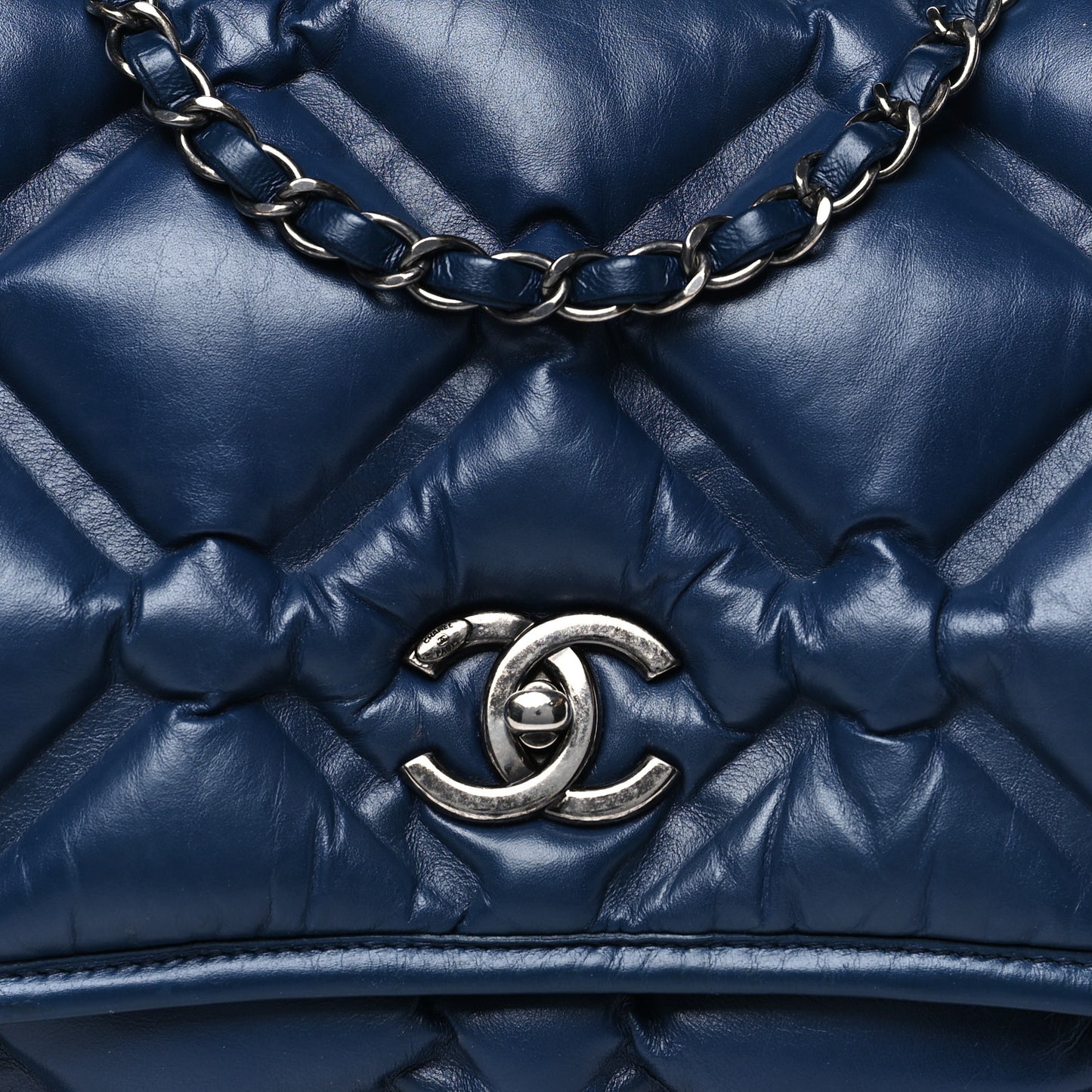 Calfskin Quilted Large Chesterfield Flap Navy