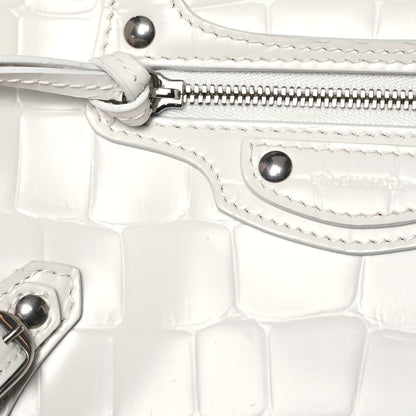Balenciaga Semi Shiny Calfskin Crocodile Embossed Neo Classic Silver Hardware Mini City White 7 of 12