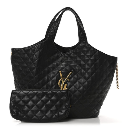 Saint Laurent Lambskin Quilted Maxi Icare Shopping Tote Black 3 of 11