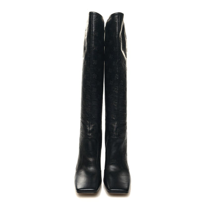 Fendi Vitello Karligraphy Embossed FFreedom Knee High Boots 36.5 Black 2 of 7
