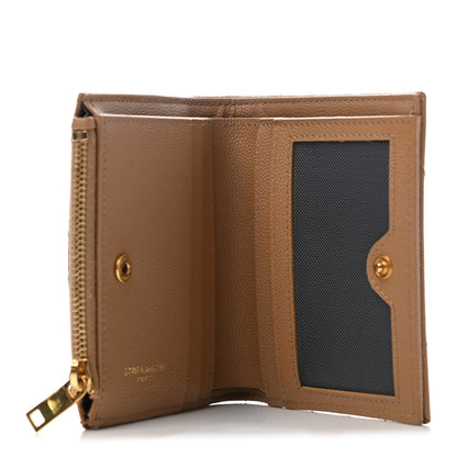 Saint Laurent Grain De Poudre Matelasse Chevron Monogram Zipped Card Case Deep Beige 5 of 6