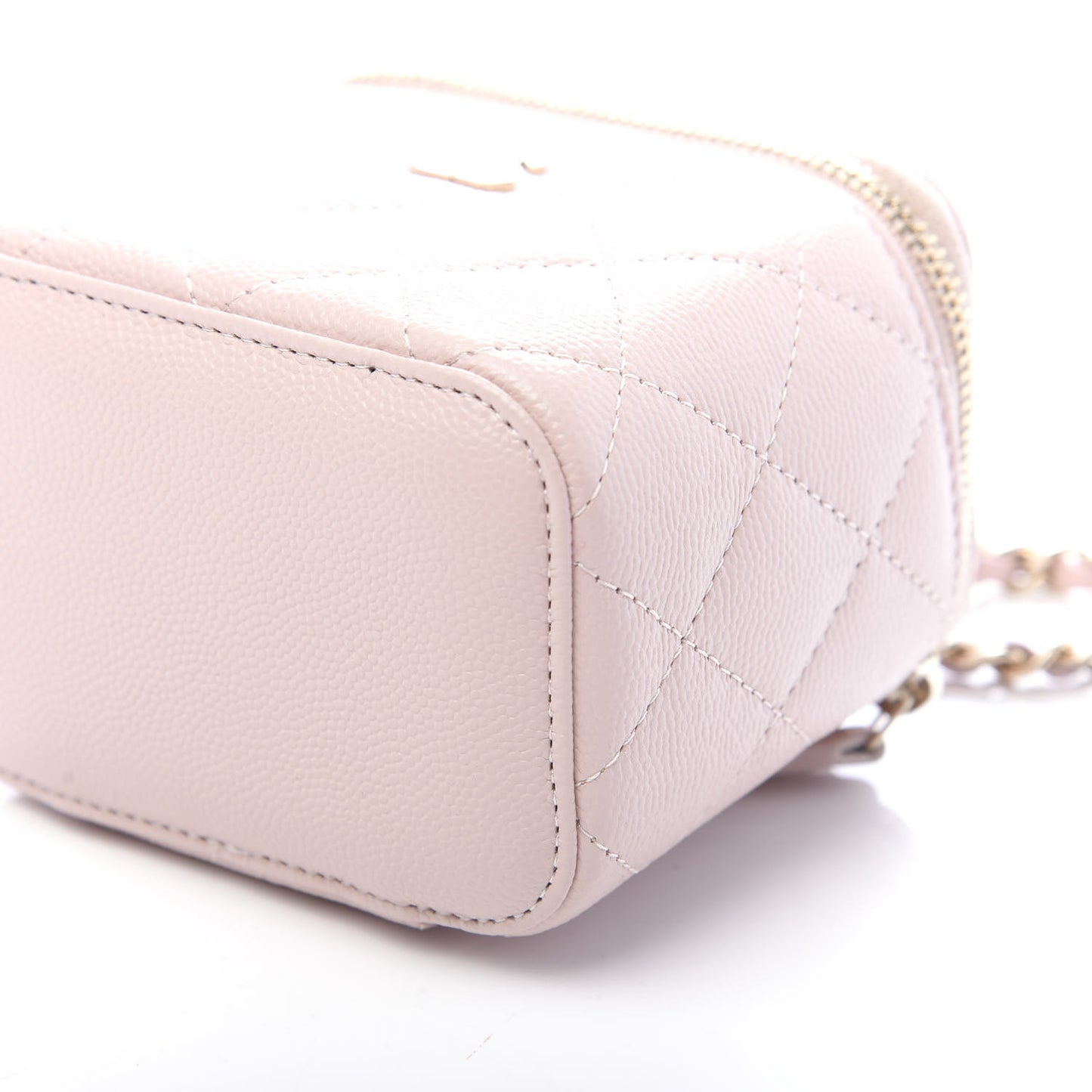 Caviar Quilted Mini Vanity Case With Chain Light Pink