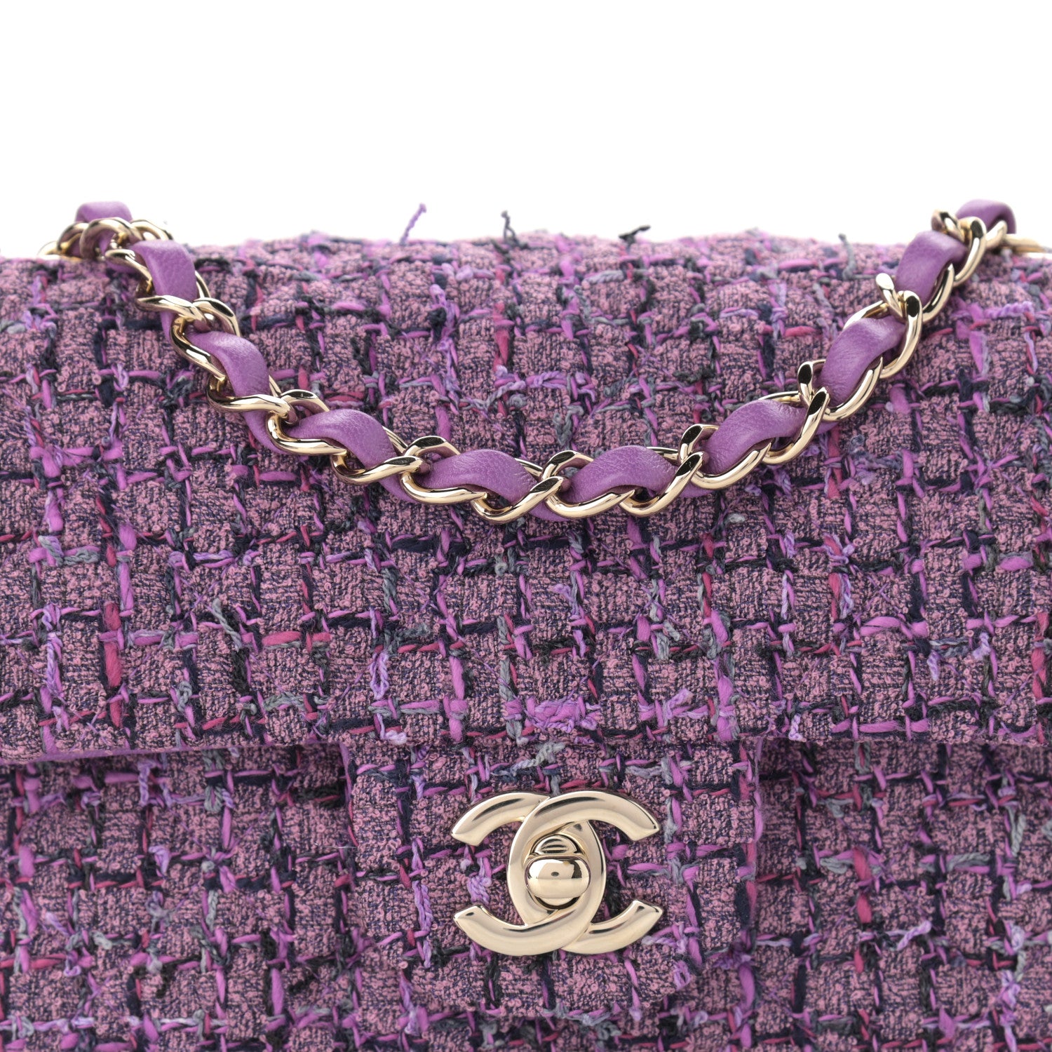 Chanel Tweed Quilted Mini Rectangular Flap Light Purple Pink Navy 8 of 10
