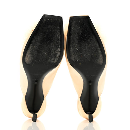 Saint Laurent Crepe Satin Feathered Mule Sandals 38 Beige 6 of 12