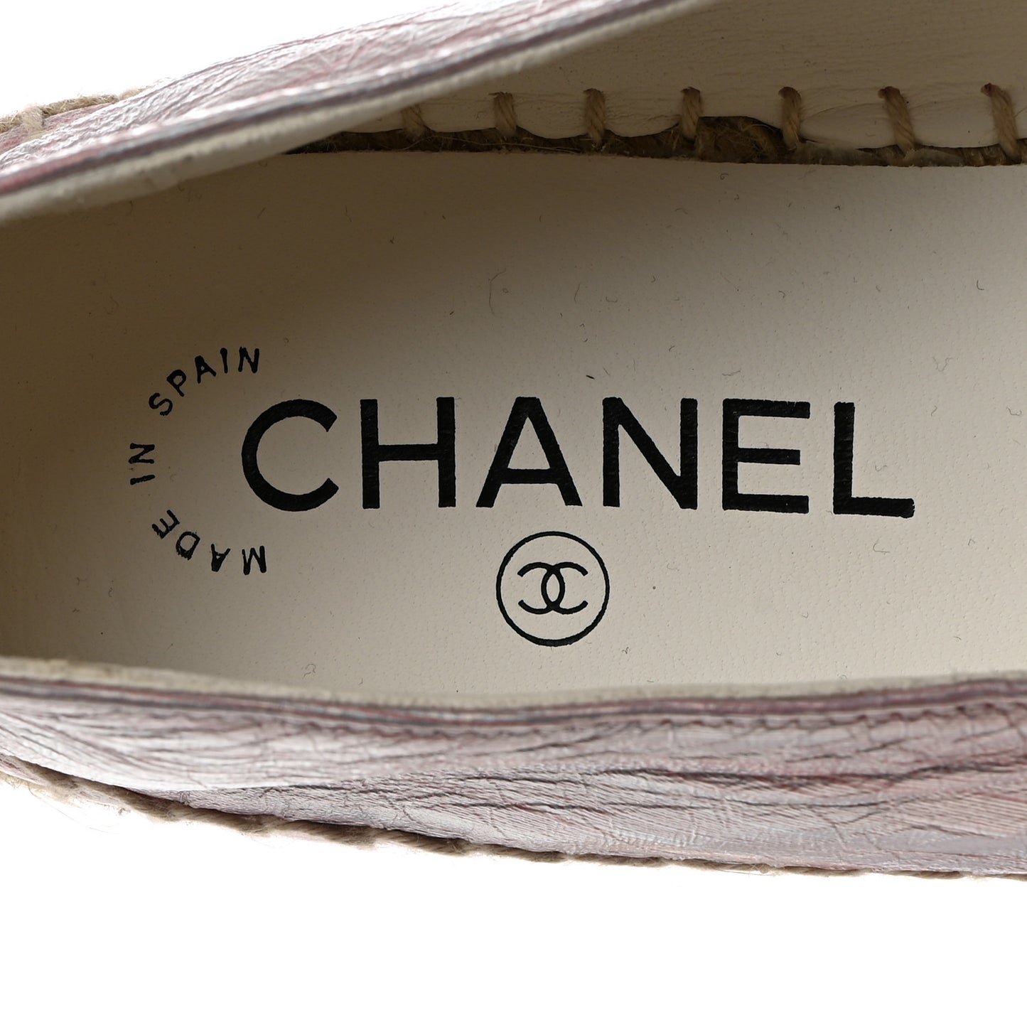 Laminated Lambskin Grosgrain Embroidered CC Espadrilles 40 Pink Silver Black