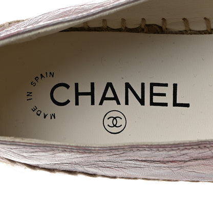 Chanel Laminated Lambskin Grosgrain Embroidered CC Espadrilles 40 Pink Silver Black 6 of 8
