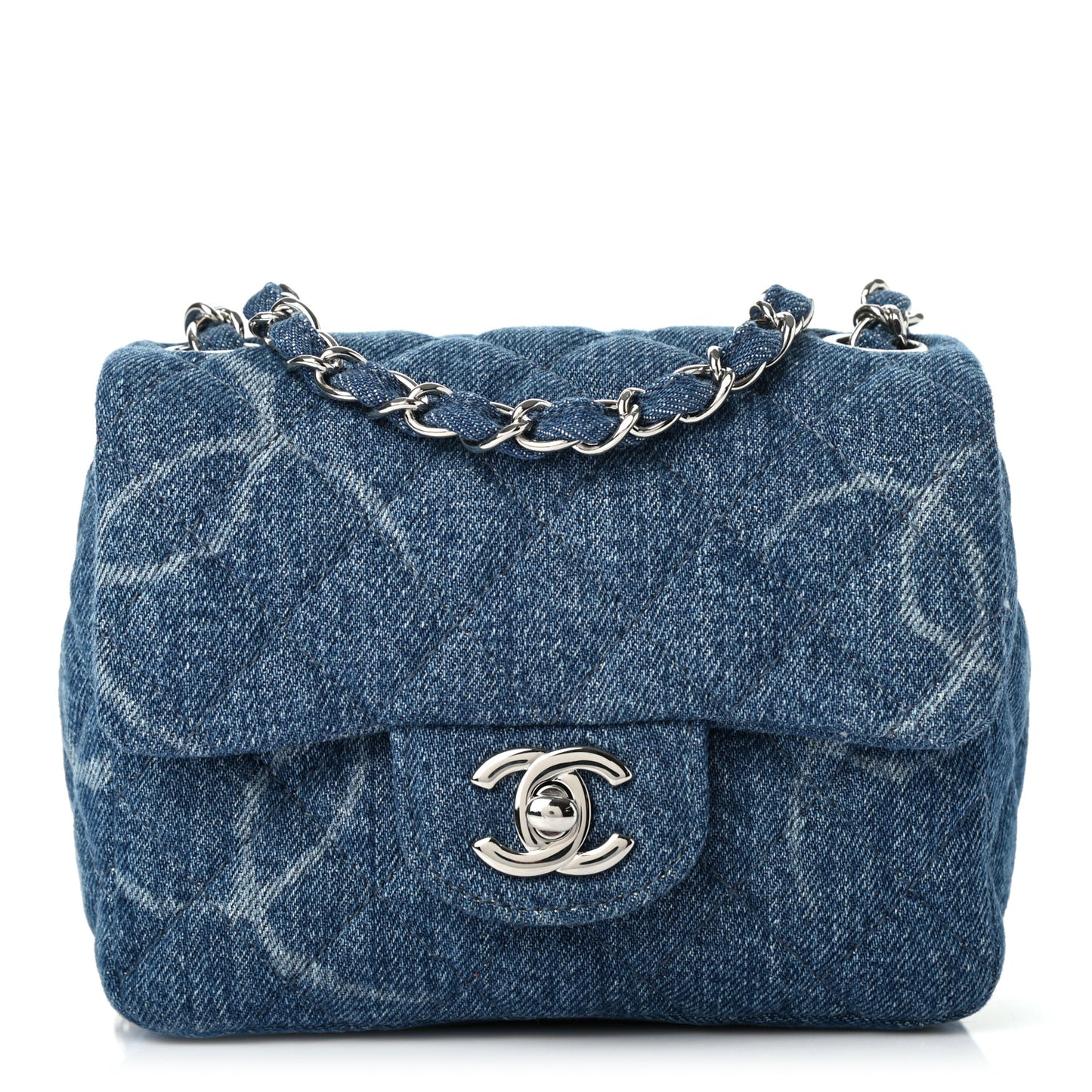 Denim CC Quilted Mini Square Flap Blue