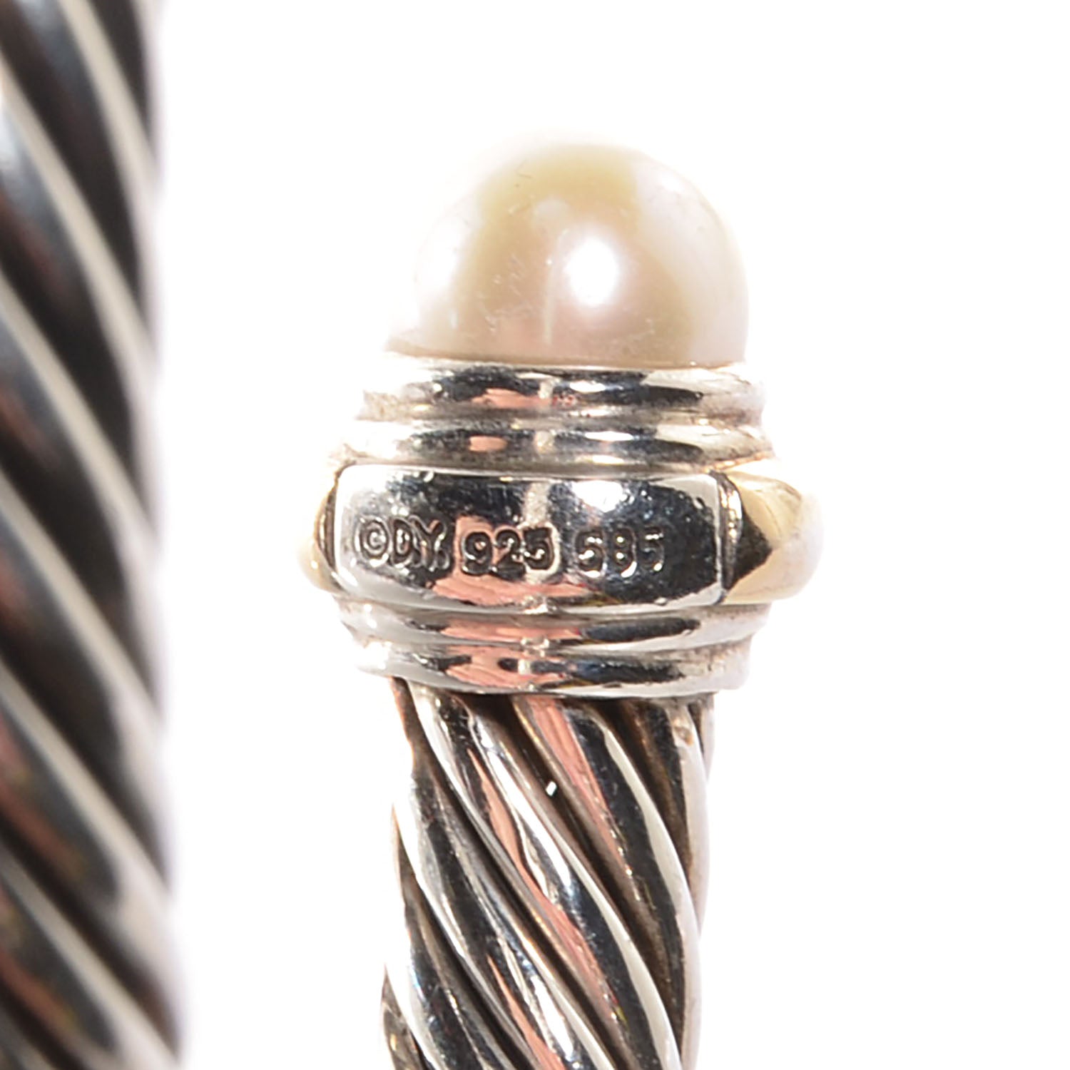 David Yurman Sterling Silver 14K Yellow Gold Pearl 7mm Cable Classics Bracelet 4 of 5