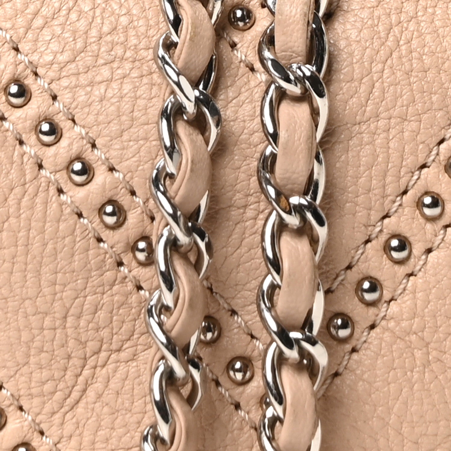Chanel Metallic Calfskin Studded Chevron Quilted Small Stud Wars Drawstring Bag Beige 8 of 10