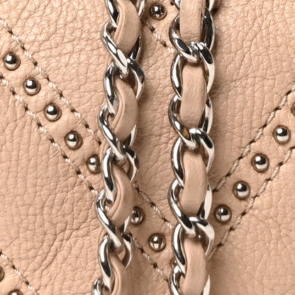 Chanel Metallic Calfskin Studded Chevron Quilted Small Stud Wars Drawstring Bag Beige 8 of 10