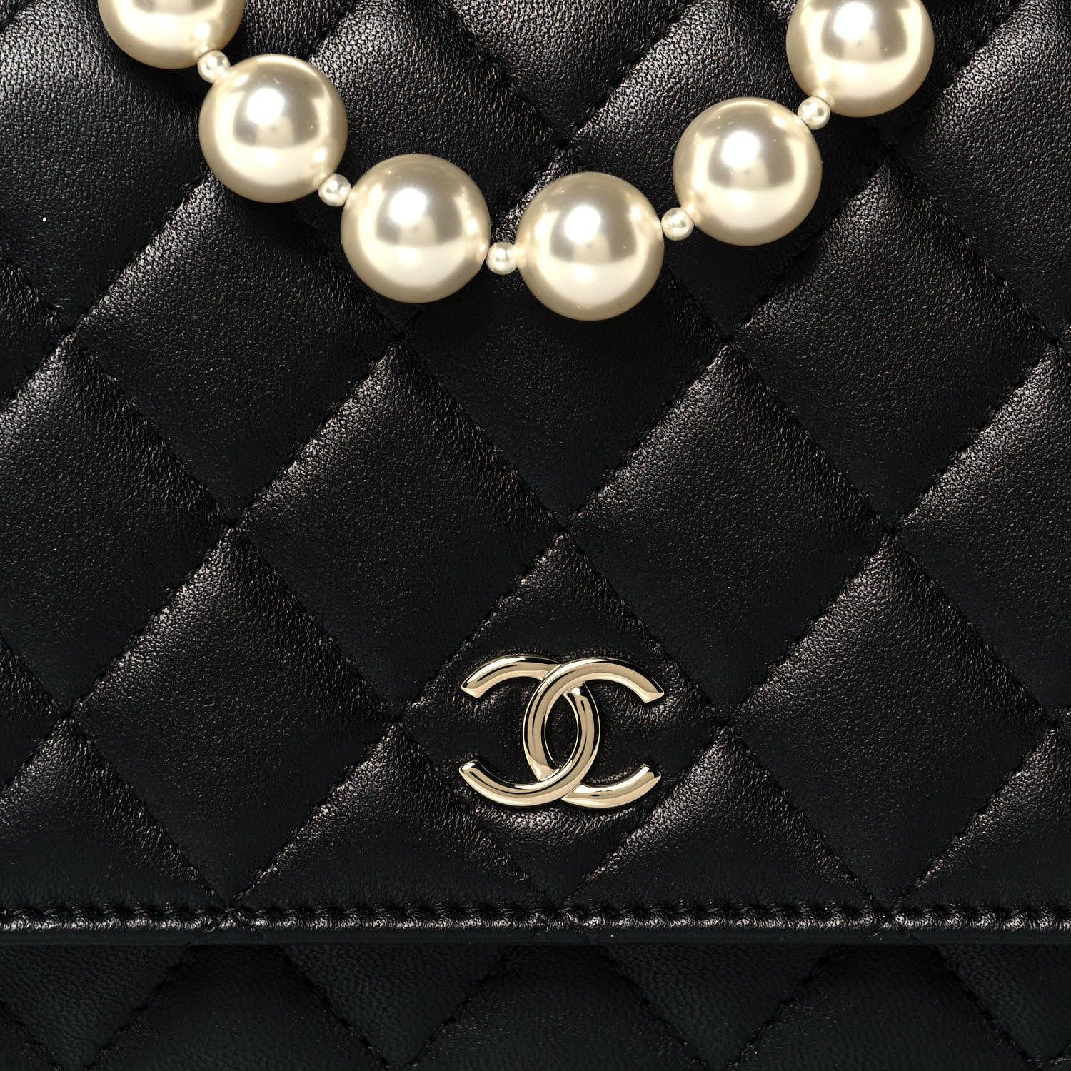 Chanel Lambskin Quilted Pearl Wallet On Chain WOC Black 9 of 15