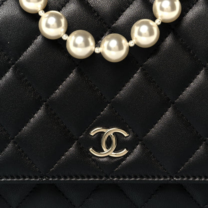 Chanel Lambskin Quilted Pearl Wallet On Chain WOC Black 9 of 15