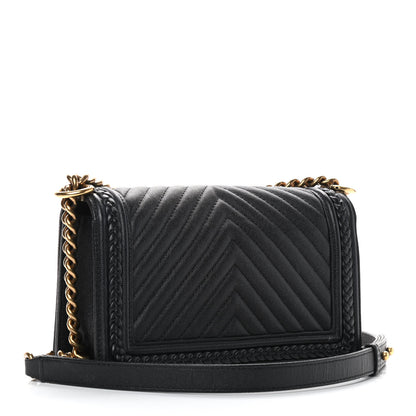 Chanel Caviar Chevron Quilted Braided Medium Boy Flap Black 3 of 10