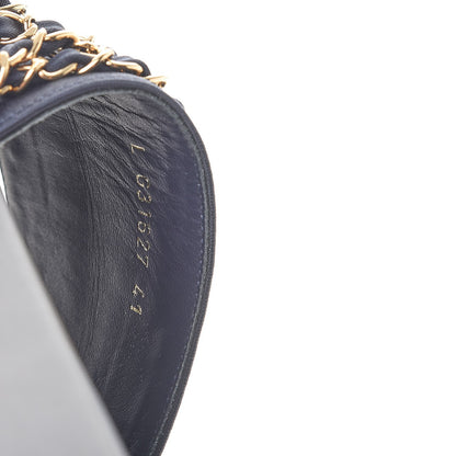 Chanel Lambskin Canvas Chain Flat Sandals 41 Marine 9 of 11