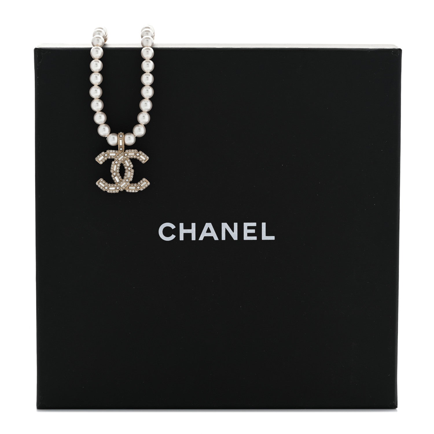 Chanel Pearl Crystal Baguette CC Short Necklace Gold 7 of 7