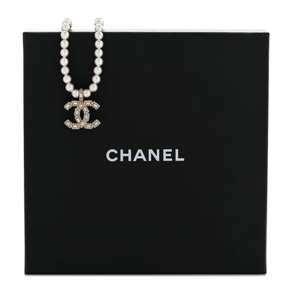 Chanel Pearl Crystal Baguette CC Short Necklace Gold 7 of 7