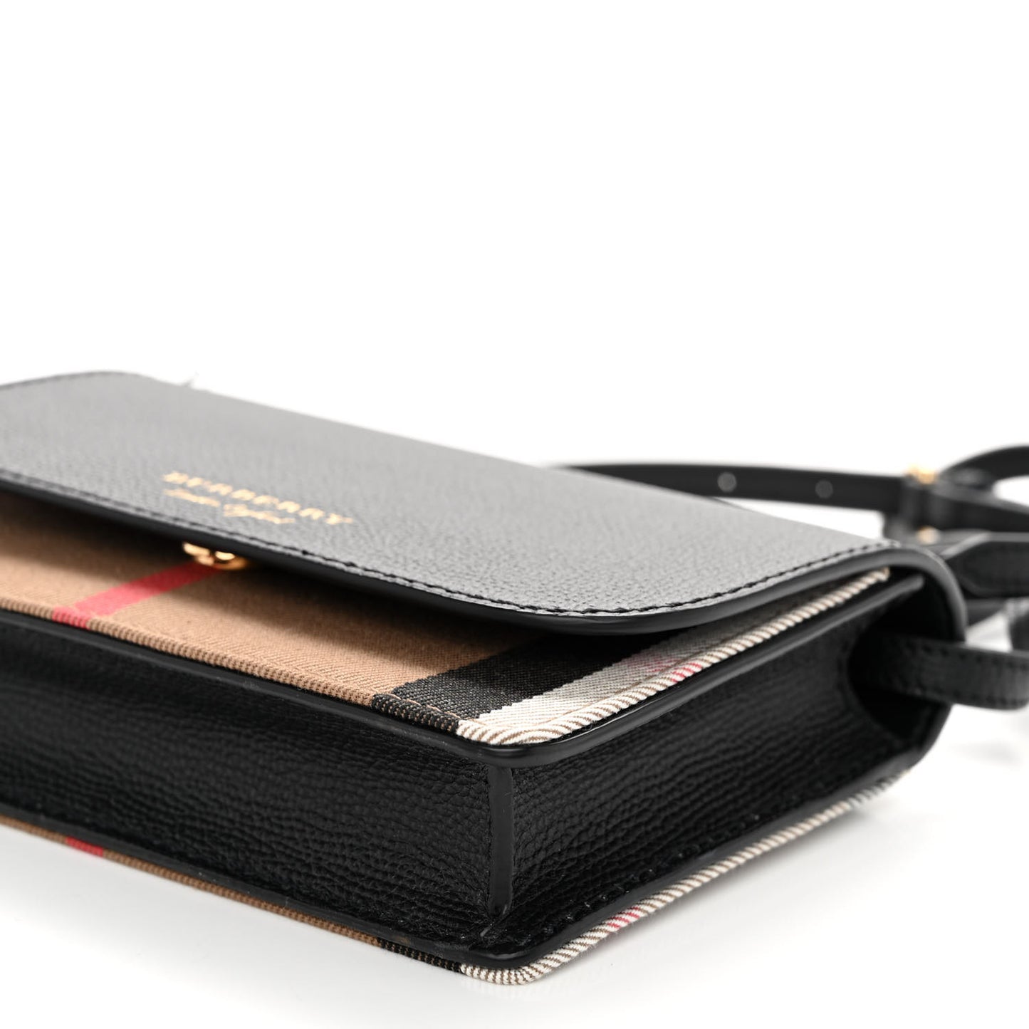 Derby Calfskin House Check Wallet On Chain Black