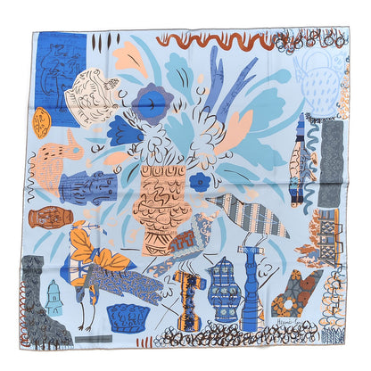 Hermes Silk La Maizeon Des Oiseaux Parleurs Scarf 90 Bleu Pale Peach Bleu 1 of 7