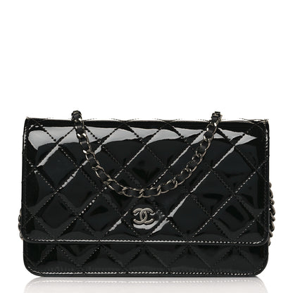 Chanel Patent Calfskin Quilted Wallet On Chain WOC Black 1 of 11