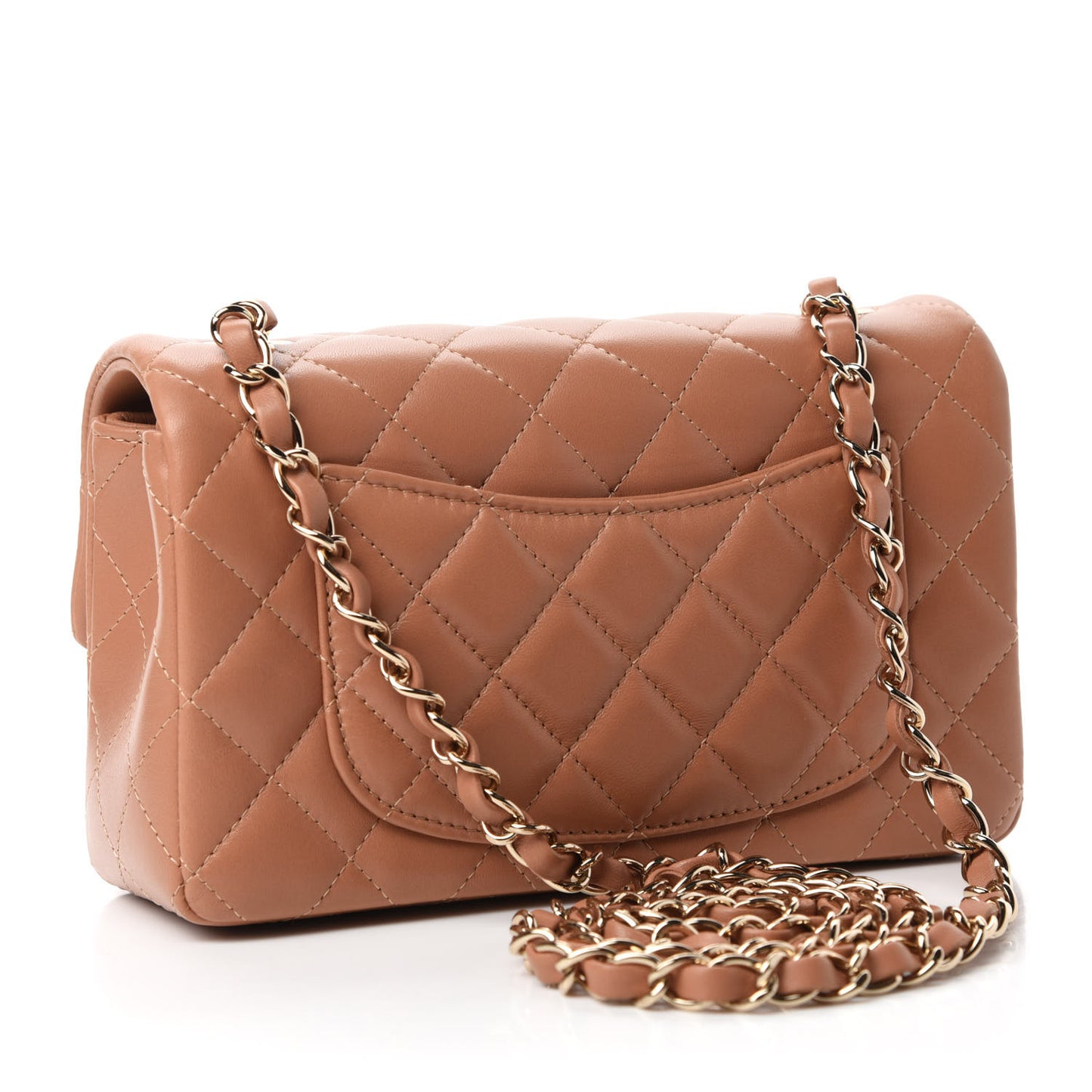 Lambskin Quilted Mini Rectangular Flap Brown