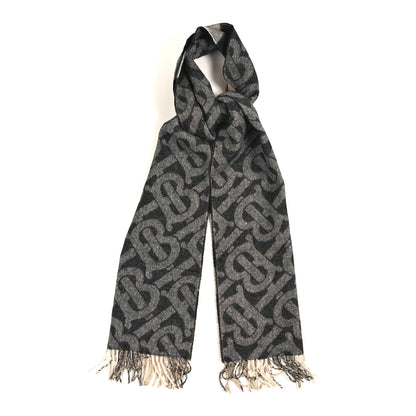 Burberry Cashmere Half Mega Check Monogram TB Reversible Fringe Scarf Black White 2 of 6