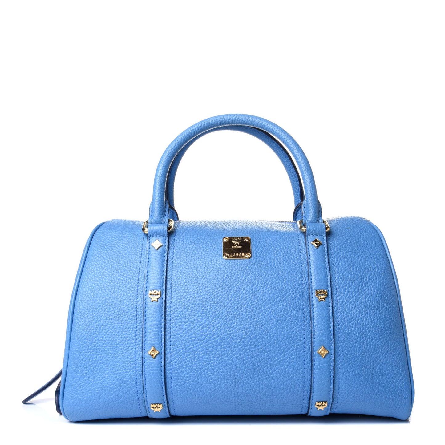 Grained Calfskin Studded Boston Bag Blue