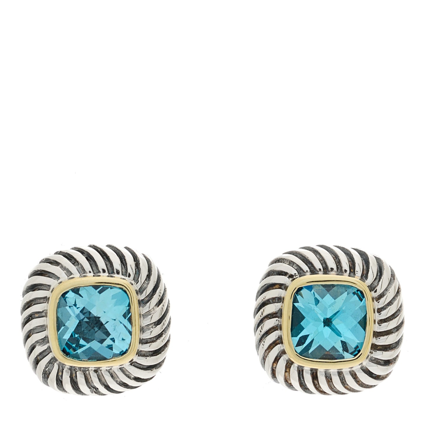 Sterling Silver 14K Yellow Gold Blue Topaz 7mm Albion Earrings