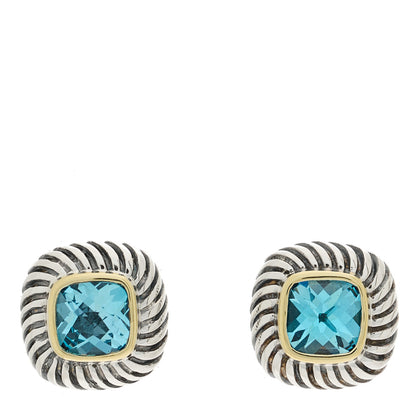 David Yurman Sterling Silver 14K Yellow Gold Blue Topaz 7mm Albion Earrings 1 of 4