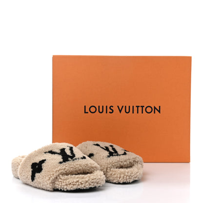 Louis Vuitton Shearling Bom Dia Flate Mules 38.5 Beige 10 of 10